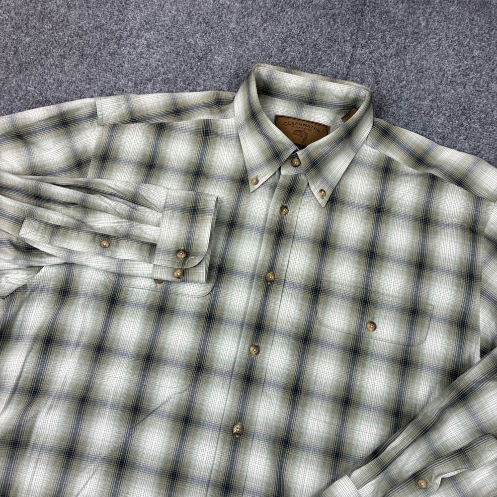 Clearwater Outfitters Mens Size Large Green Black Plaid Cotton Button Down Shirt